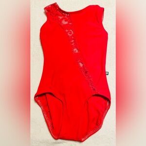 Stunning Cherry Red Lucky Leo Lace Leotard Size Small EUC